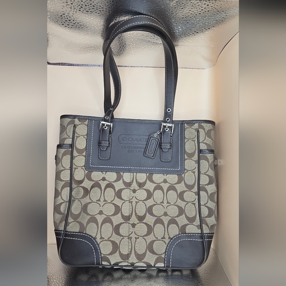 Coach Handbags - Coach Khaki & Chocolate Signature Canvas Tote